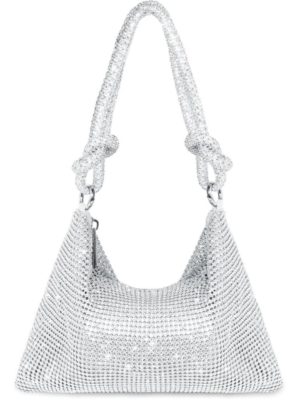 Women's Silver Rhinestone Evening Bag Sparkly Crystal Slouchy Shoulder Clutch Pu